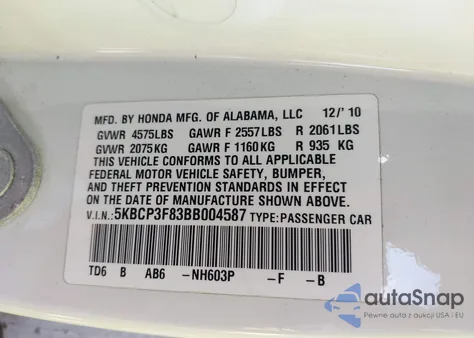 2011 Honda Accord 3.5 Ex-L z USA, uszkodzony, nr VIN 5KBCP3F83BB004587